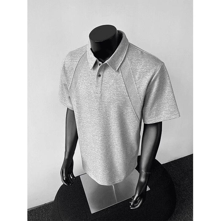 灰色太空棉polo衫短袖男拼接设计感翻领T恤夏季boxy版型硬挺半袖