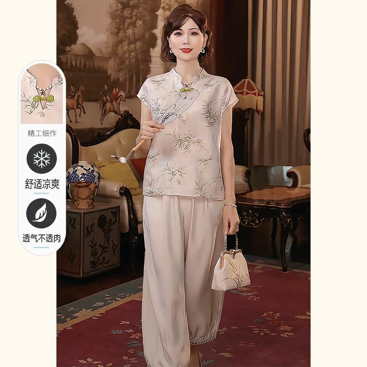 年轻妈妈夏装短袖T恤小衫2025新款洋气中老年女装上衣服套装