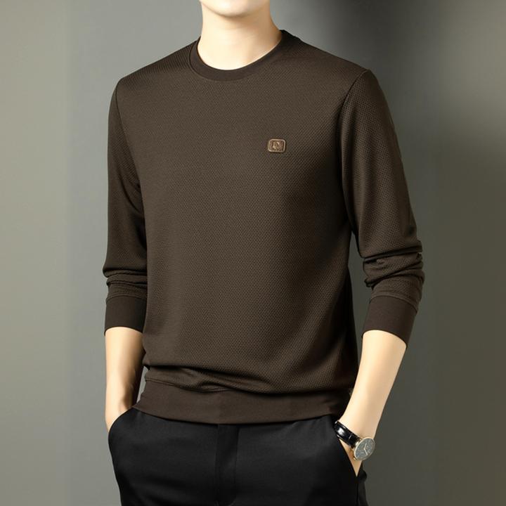 WICESANT乌茨森特桑蚕丝男士商务通勤圆领印花长袖卫衣套头衫秋季