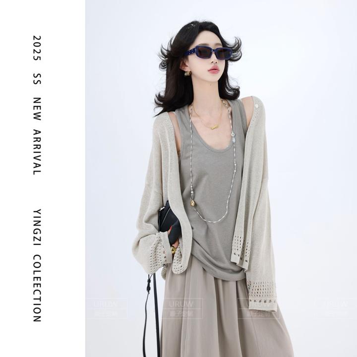颖子定制【梦幻限定】夏季防晒宽松长袖薄款镂空慵懒风针织开衫9758