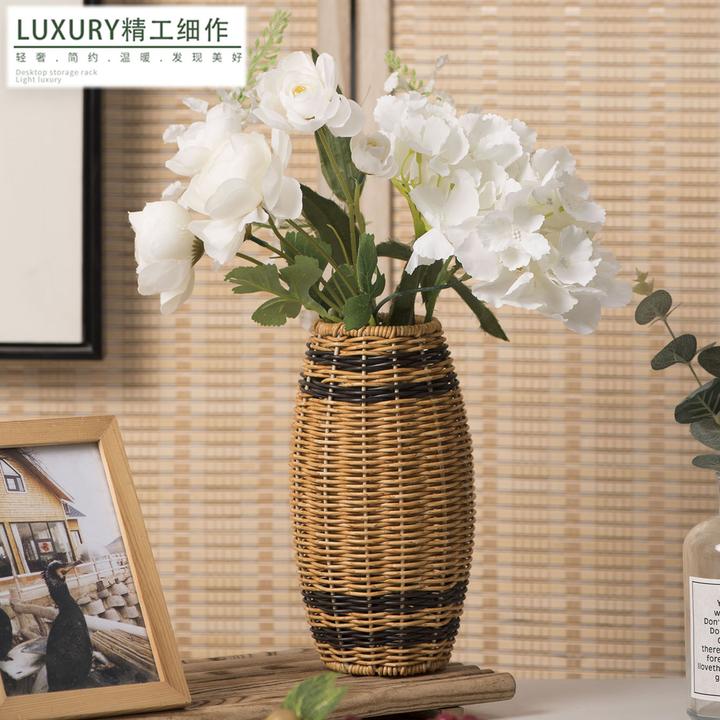 仿藤花瓶纯手工编织摆件桌面装饰收纳瓶塑料创意插花花瓶家居饰品