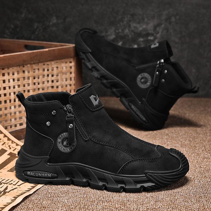 冬季男鞋时尚潮流百搭防滑耐磨平跟冬季休闲风高帮休闲鞋高帮男鞋