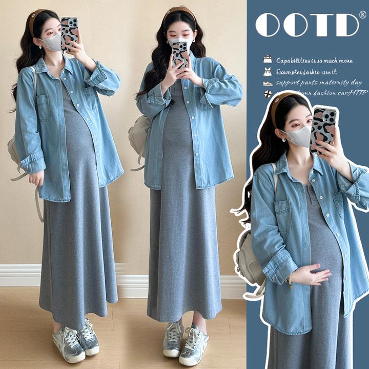 橙子家-2025春夏新品韩版时尚简约吊带裙洗水牛仔衬衫显瘦