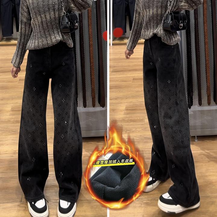 欧美时尚窄版牛仔裤女秋冬重工烧花烫钻弹力显瘦显高垂感直筒裤子