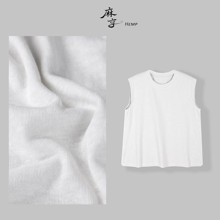 麻享【飒爽T·汉麻棉坎肩】夏季新款休闲气质螺纹圆领T恤女FSY50805