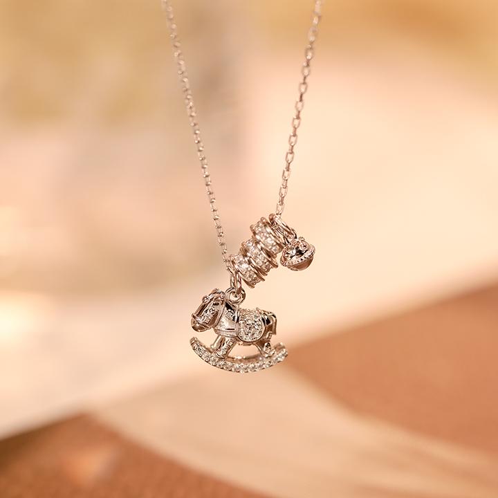 心草 坠链均925银合成锆石 木马项链女复古轻奢年轻款百搭锁骨链