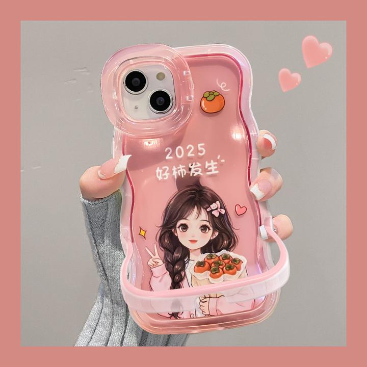 好柿发生女孩适用苹果16pro华为OPPO小米VIVO手机壳隐形双支架