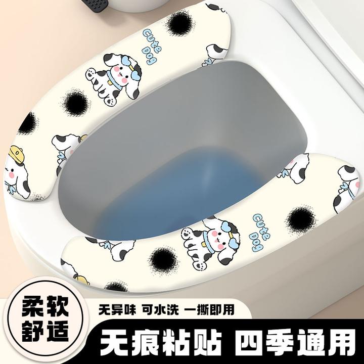 卡通印花保暖马桶贴秋季粘贴款毛绒马桶垫家用无痕式水洗马桶坐垫
