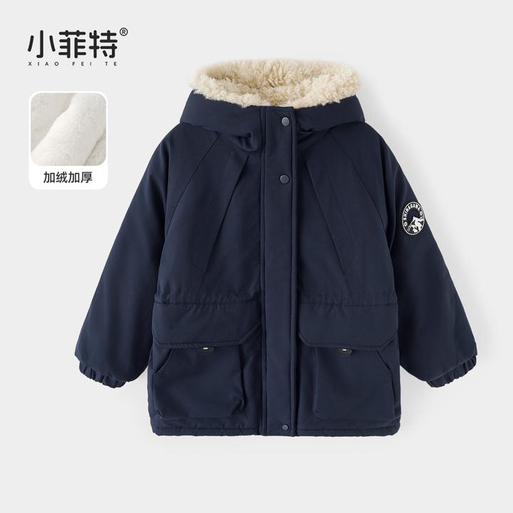 小菲特女童冬加绒连帽外套中大童休闲上衣儿童加厚派克BGYD57168
