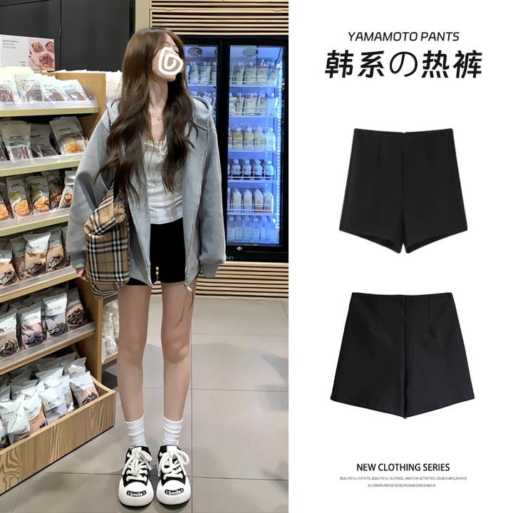 黑色西装短裤女2025春秋冬新款百搭显瘦时尚高腰外穿打底靴裤子女