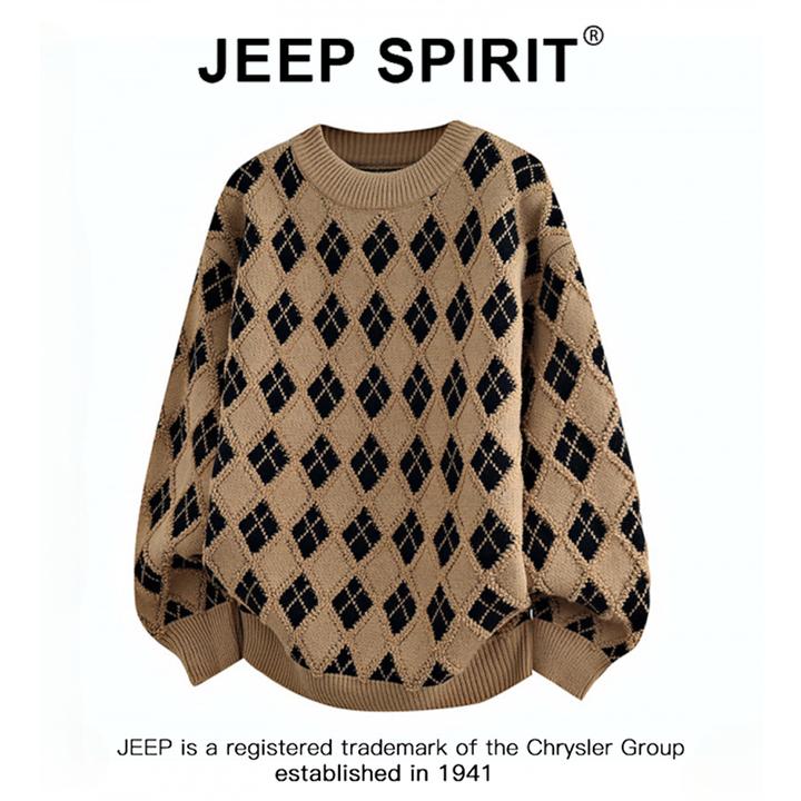JEEPSPIRIT吉普美式圆领毛衣男秋冬潮牌高级感慵懒风针织衫上衣
