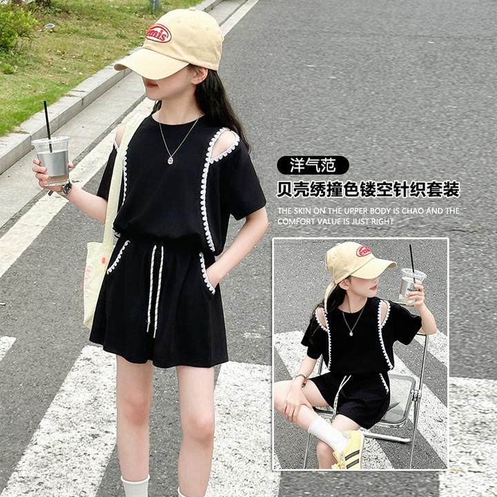 中大女童夏季套装洋气6-12岁儿童短袖短裤时髦新款夏天休闲运动装