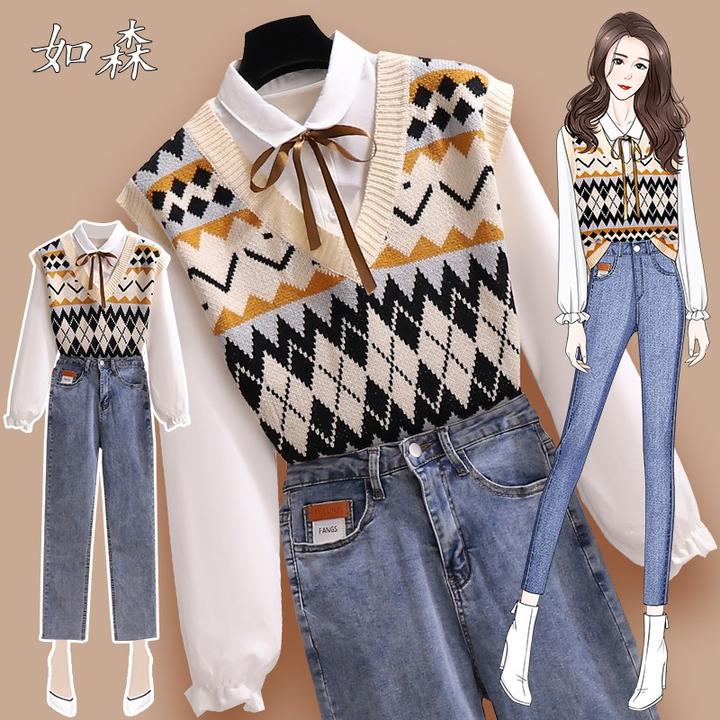 早春季穿搭套装女2025年新款小个子一整套时尚减龄衬衫马甲两件套