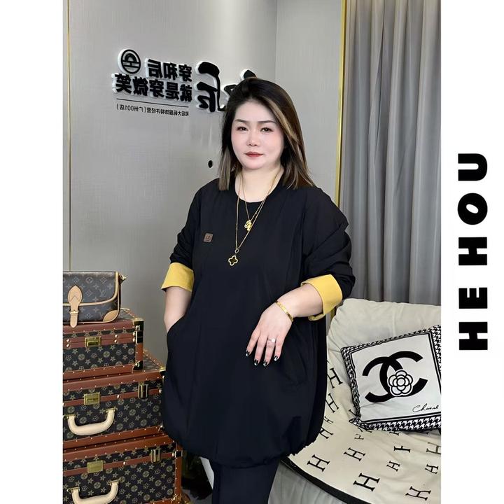 509801 和后大码 时尚百搭气质休闲时尚设计感宽松中长款T恤