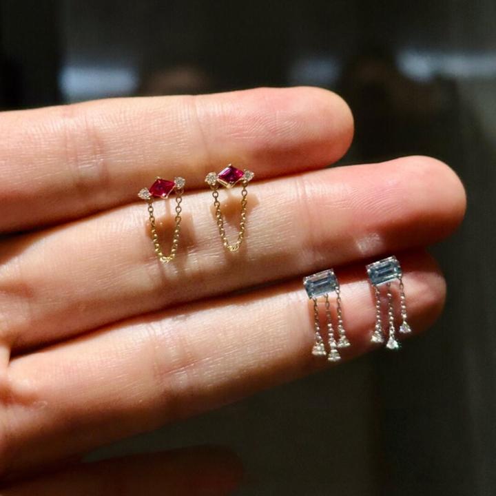 卡柒 铜合金耳饰 清冷感闪锆流苏耳环独特小众设计高级感精致耳饰