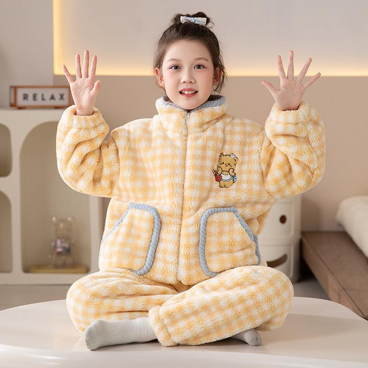 女童睡衣冬季法兰绒儿童可爱中大童公主小女孩洋气开衫家居服套装