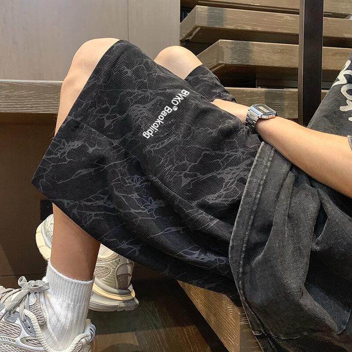 美式扎染刺绣短裤男士夏季宽松休闲裤子潮牌外穿美式运动5五分裤