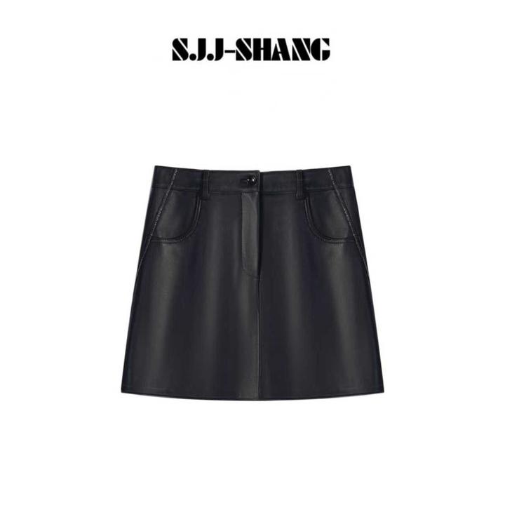 SJJ-SHANG【奢贵】25早秋bc100%绵羊皮真皮半身裙q134842p