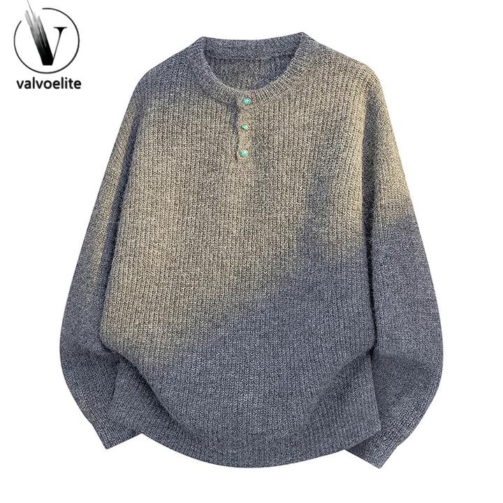 纽扣半开领男士毛衣秋冬款加厚休闲款针织线衣高级感纯色保暖上衣