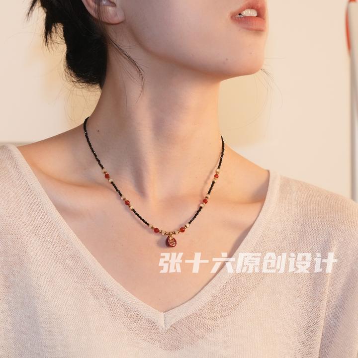 铜合金石英石项链 [夜石榴]张十六原创设计手工串珠百搭毛衣链女