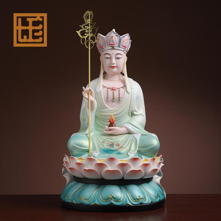 七珍陶瓷彩绘《17英寸正坐坐莲地藏》瓷像家用九华山地藏宝相工艺品