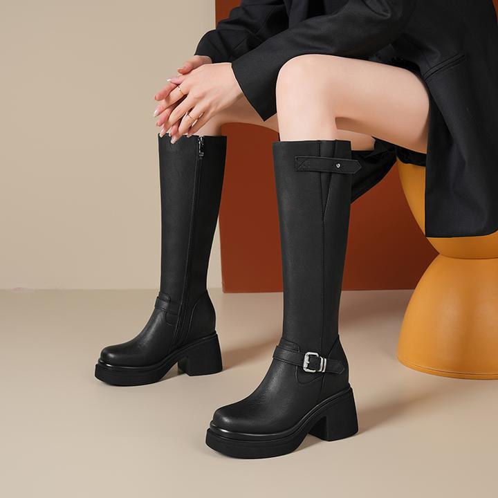英伦风百搭粗跟长靴女2025秋冬厚底高筒骑士靴不过膝复古时装靴