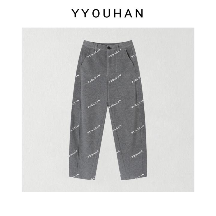 YYOUHAN 2025秋款【调性灰】极简风立体剪裁花灰色休闲裤 2509C6090