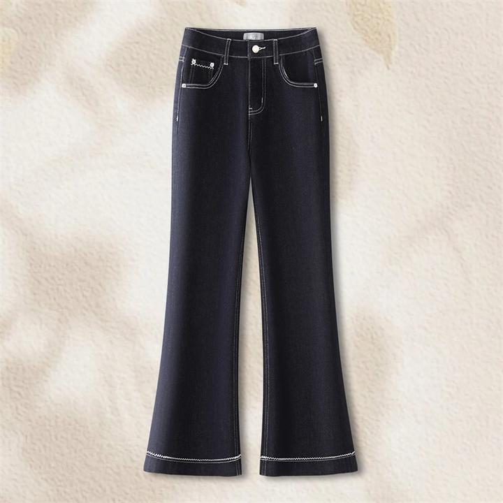 丹宁蓝高腰弹力修身微喇牛仔裤女2025春秋季新款马蹄裤百搭喇叭裤