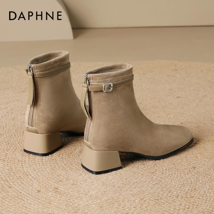 达芙妮新款粗跟瘦瘦靴女2025秋季增高显瘦短靴气质小裸靴弹力靴子