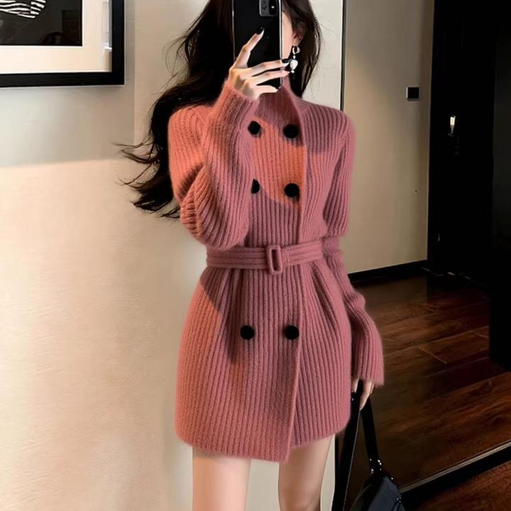 Z223法式豆沙粉色针织开衫秋冬穿搭女新款巨好看的毛衣加厚外套