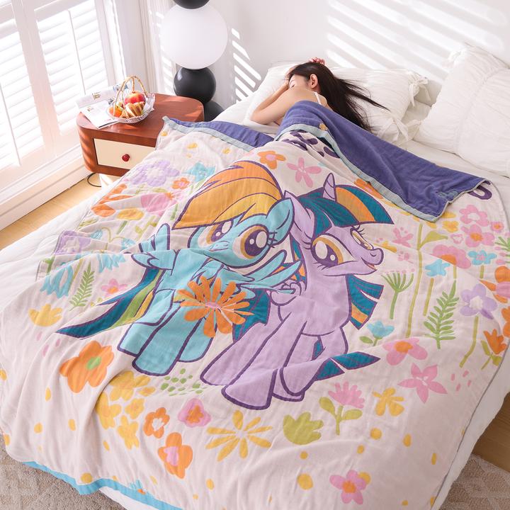 100%纯棉小马宝莉四层纱布毛巾被盖毯新款柔软卡通家用全棉沙发毯