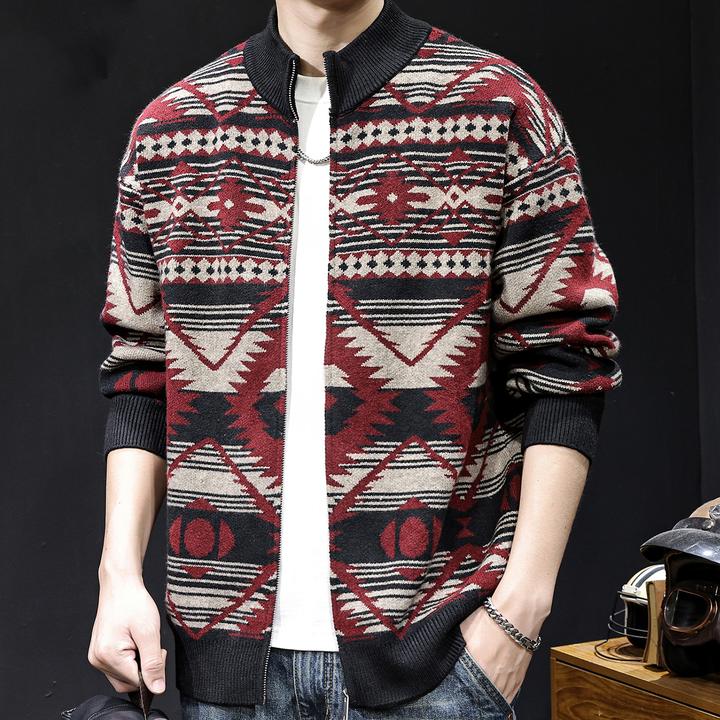 MR.MUDI/穆迪先生民族提花拉链开衫毛衣男外套秋冬款休闲高端衣服