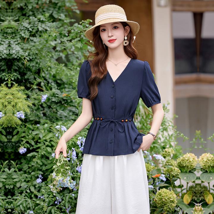 修身型夏季宽松型衬衫宽松洋气高街穿搭刺绣新中式显瘦气质时尚