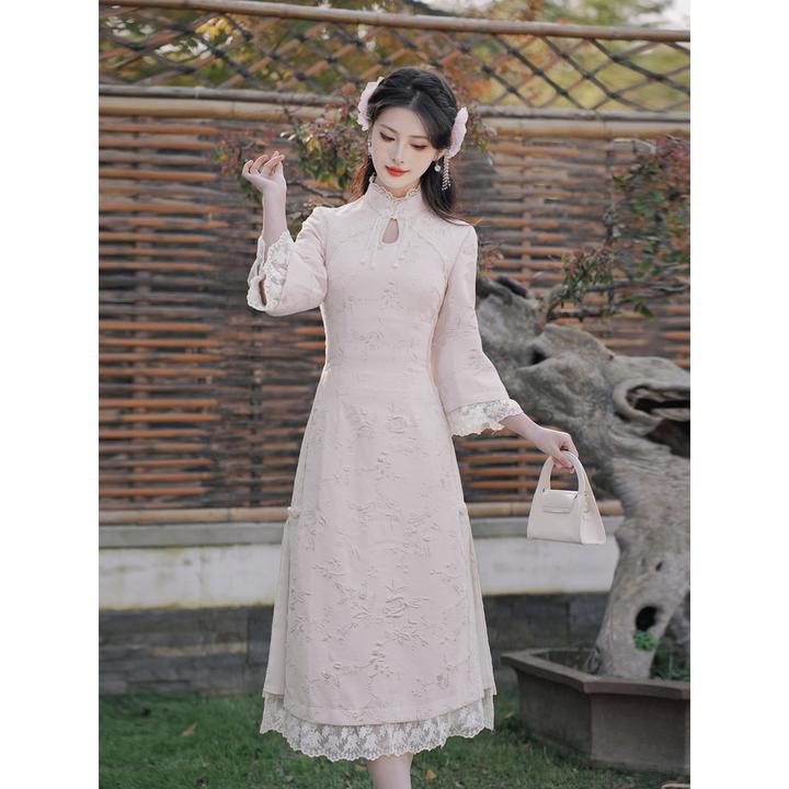 新中式改良旗袍甜美长袖连衣裙