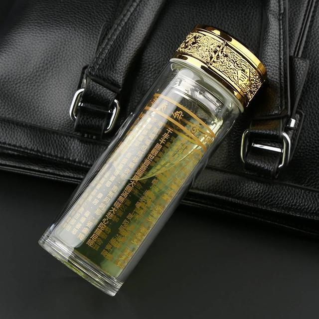 大悲药师楞严水杯双层带把手圣水杯玻璃杯杯子耐热泡茶杯大容量杯