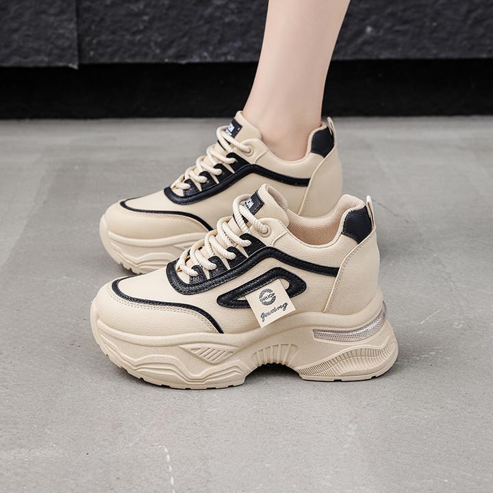 内增高8cm女鞋厚底老爹鞋女2025秋冬季新款皮面休闲运动跑步女鞋
