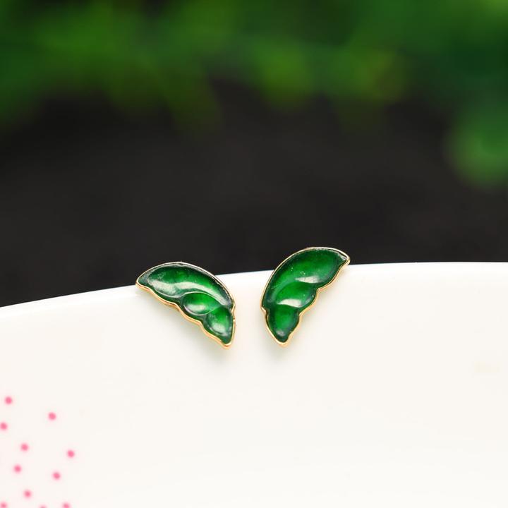 #B303一对18K金镶嵌冰种辣绿缅甸天然A货翡翠蝴蝶耳钉耳饰