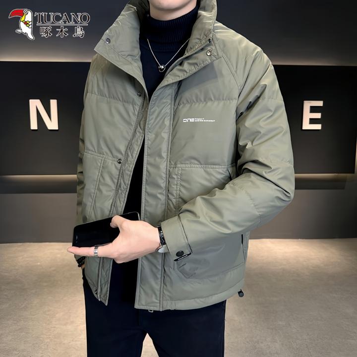 啄木鳥冬季新款休闲简约男士防风保暖羽绒服潮牌时尚立领短款外套