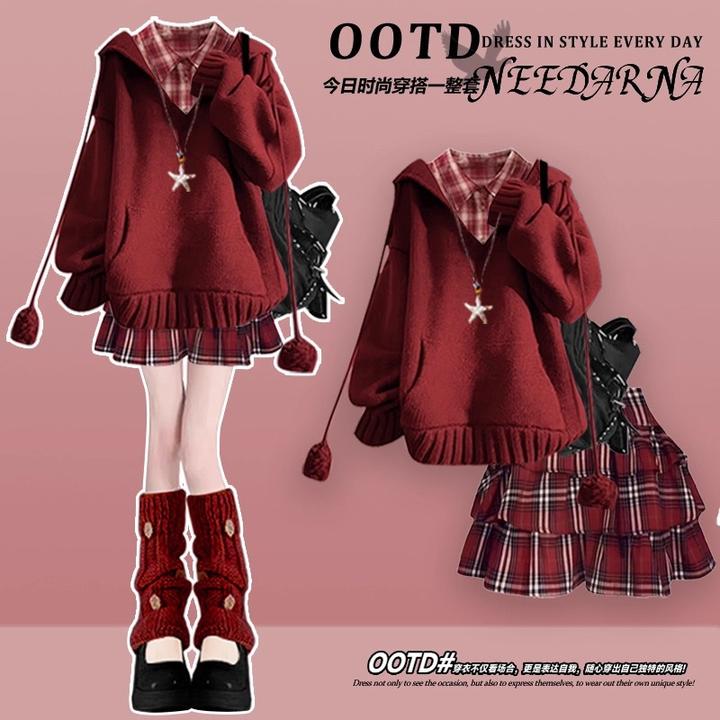 超好看的红色连衣裙子2026超火冬装圣诞氛围感穿搭一整套新年战袍