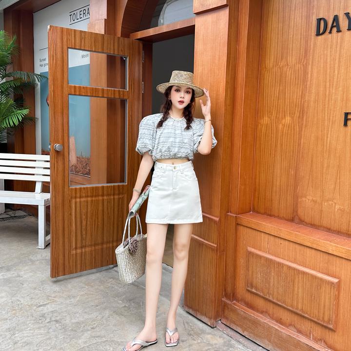 【白茶浅杏】夏季白色牛仔半身A字短裙小个子韩版设计感防走光内衬