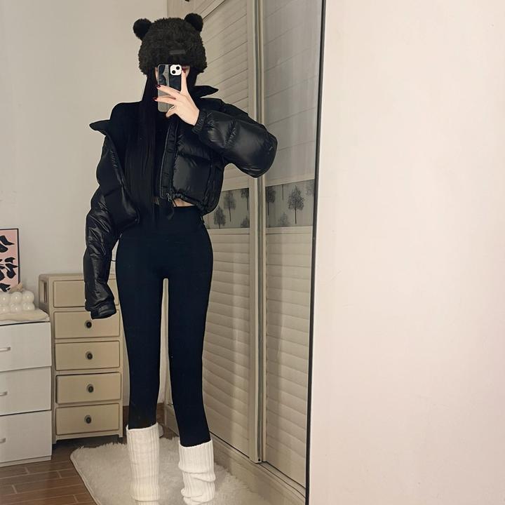 美式复古宽松黑色立领棉服短款小个子冬季加厚保暖面包服休闲外套