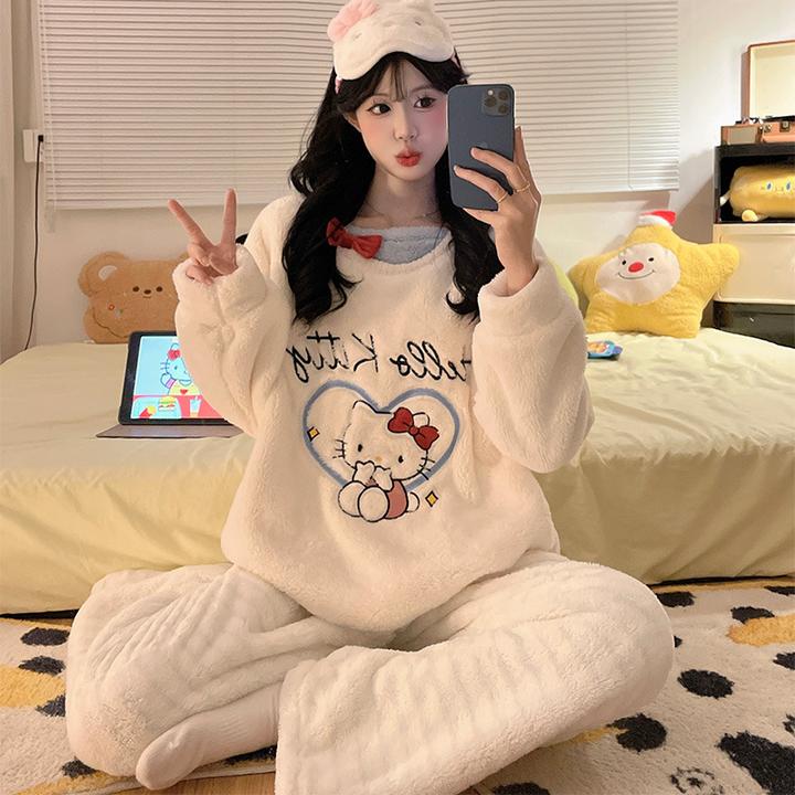 甜美KT猫珊瑚绒家居套装8842