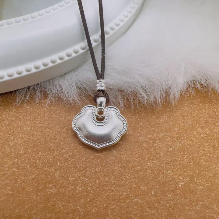 吊坠足银 足银999如意锁吊坠吉祥如意项链编织少女心甜美气质百搭