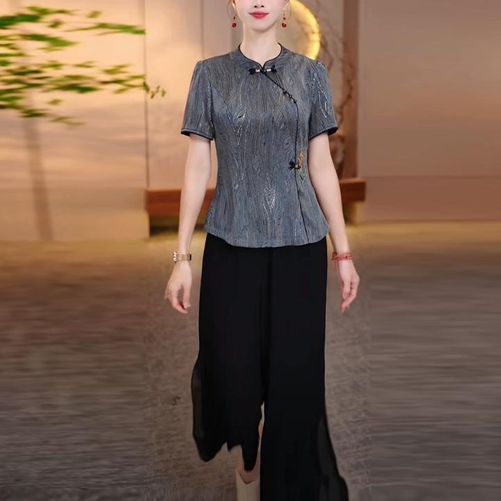 绫罗绸缎时尚古典盘扣套装2025夏季新中式复古设计精致洋气两件套