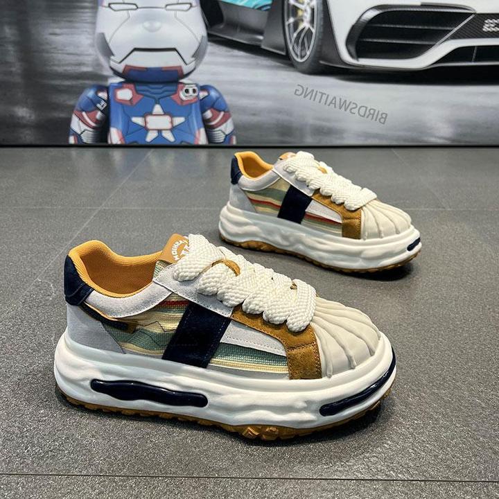 贝壳头复古布面潮鞋男2025夏季新款增高厚底休闲鞋网红爆款溶解鞋