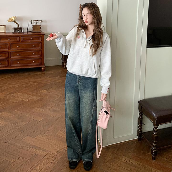 盐系穿搭休闲运动套装女春季减龄温柔风连帽碎花卫衣牛仔裤两件套