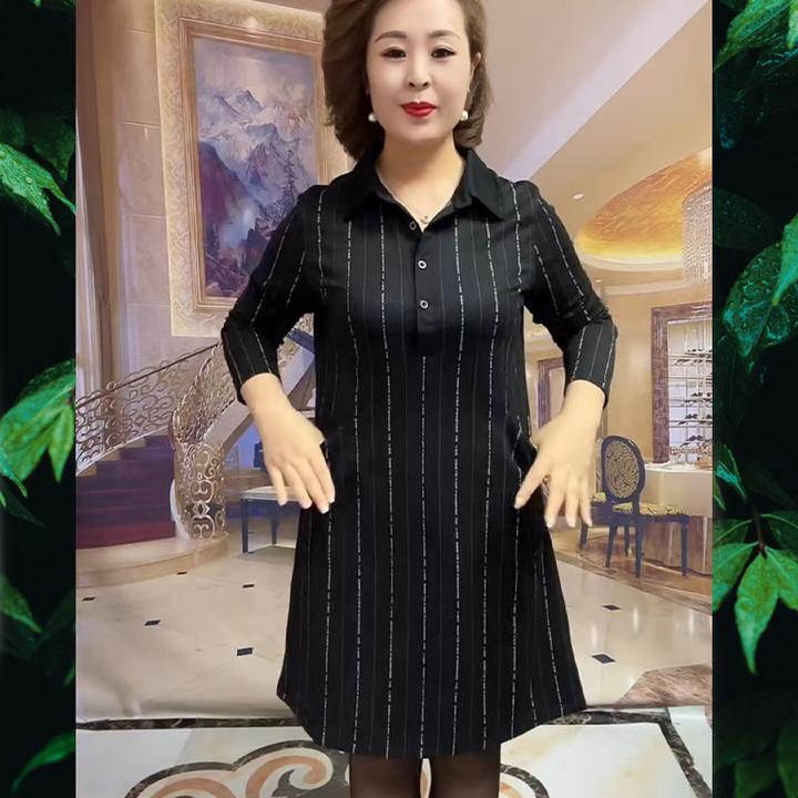 2025春秋新款气质百搭条纹衬衫领连衣裙流行时尚百搭中长款条纹裙
