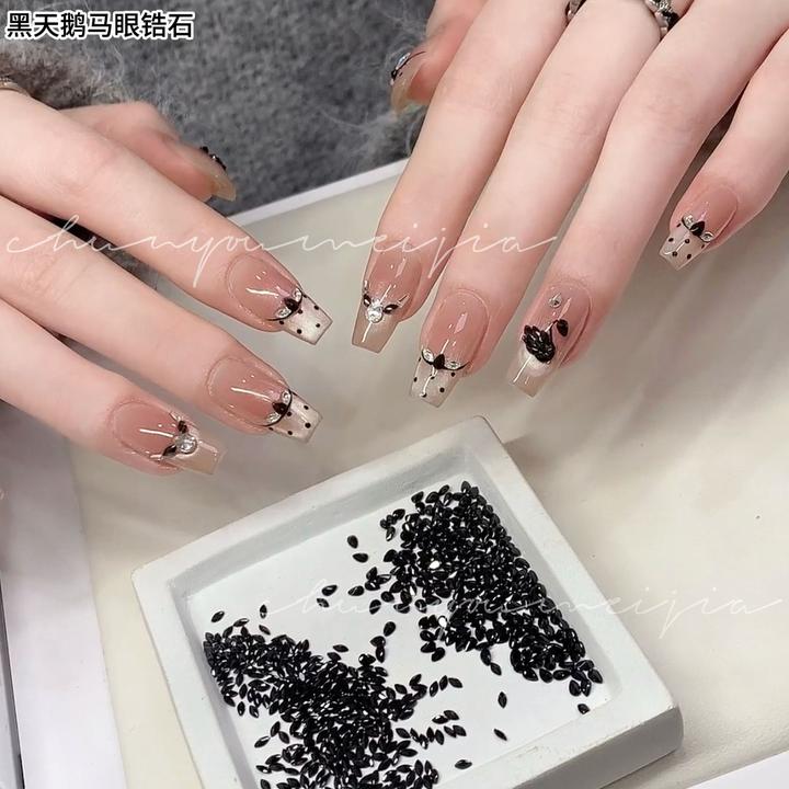 美甲饰品网红新款矿黑5A迷你小马眼水滴锆石黑天鹅锆石美甲钻