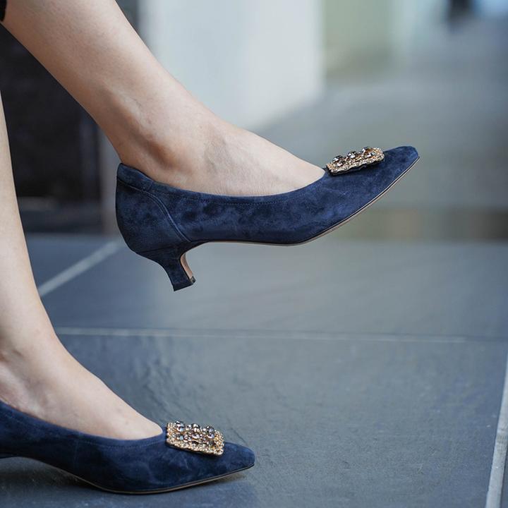 壹家shoes040007羊反绒里垫羊皮4cm女鞋2025新款百搭一脚蹬单鞋