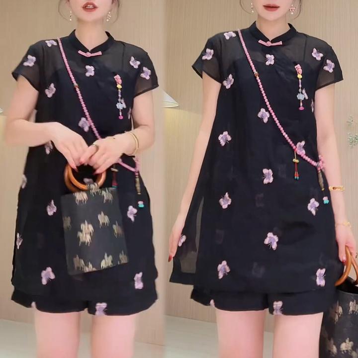 新中式国风提花刺绣纯套装上衣短裤女2025新款设计感小众潮流女士